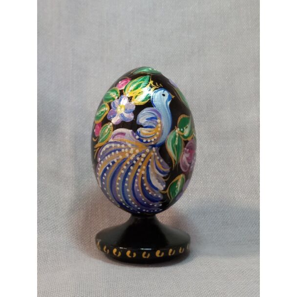 Peacock Wooden Egg Figurine 