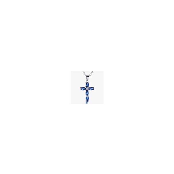 Small Blue Rhinestone Cross Necklace 