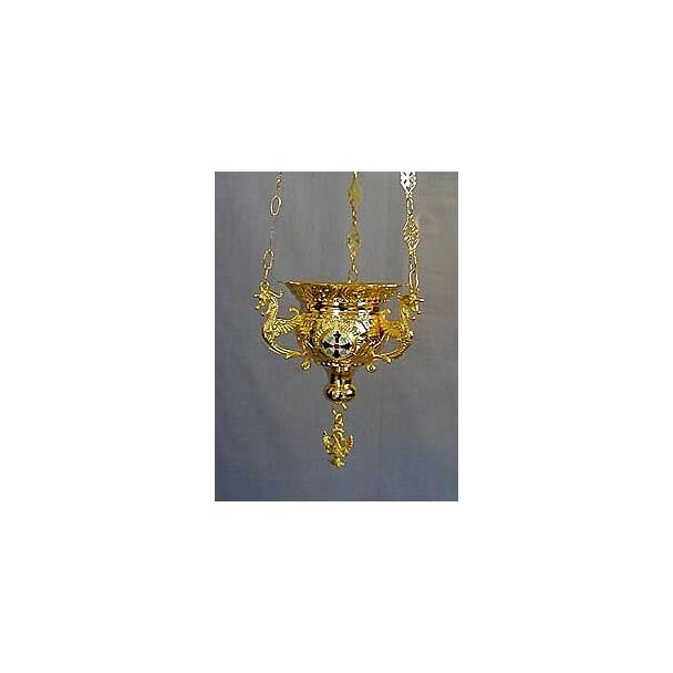 Gold-plated vigil lamp with enamel