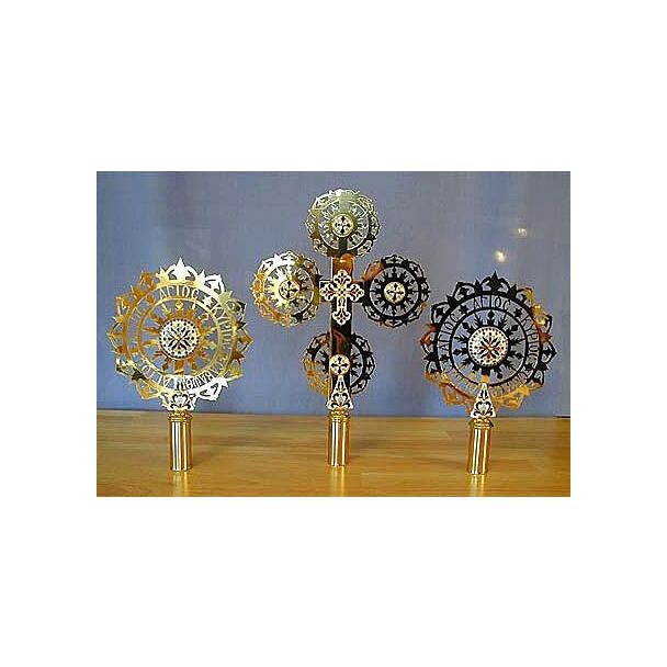 Small Gold-Plated and Enamelled Processional Cross and Fans