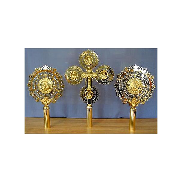 Small Gold-Plated Processional Cross and Fans