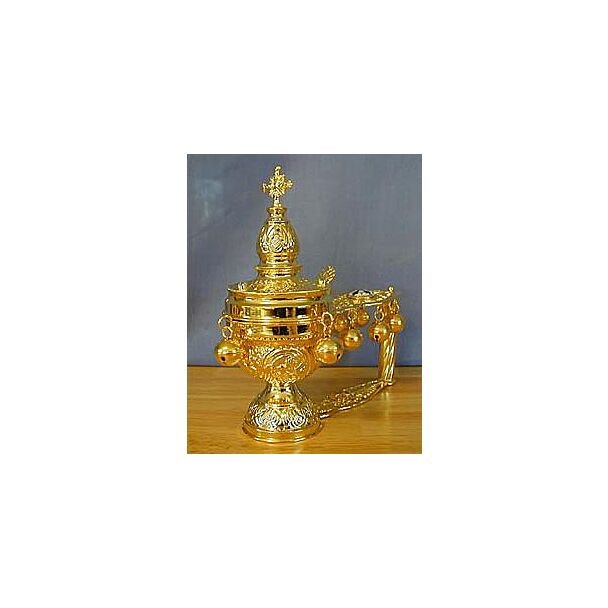 Gold-plated hand censer with enamel Cross medallion