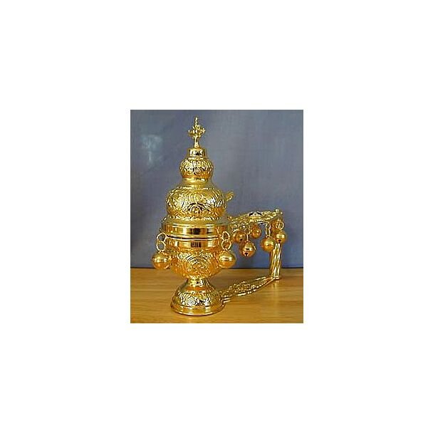 Gold-plated hand censer with enamel Cross medallion