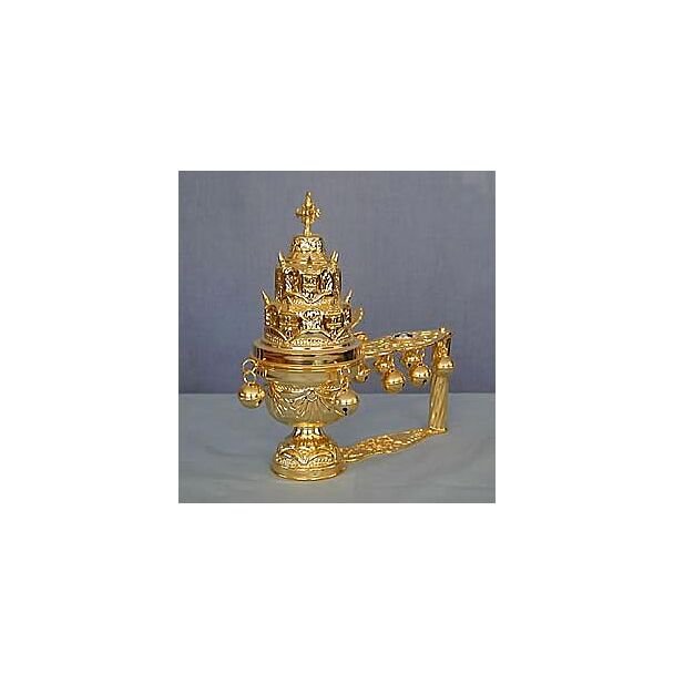 Gold-plated hand censer with enamel Cross medallion