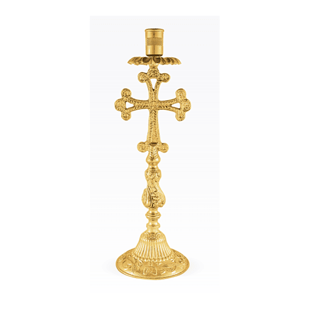 Pair of Gold-Plated Candle Sticks for Holy Table w/Cross