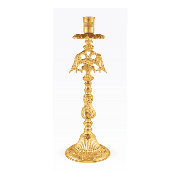 Pair of Gold-Plated Holy Table Candle Sticks w/Double Headed Eagle