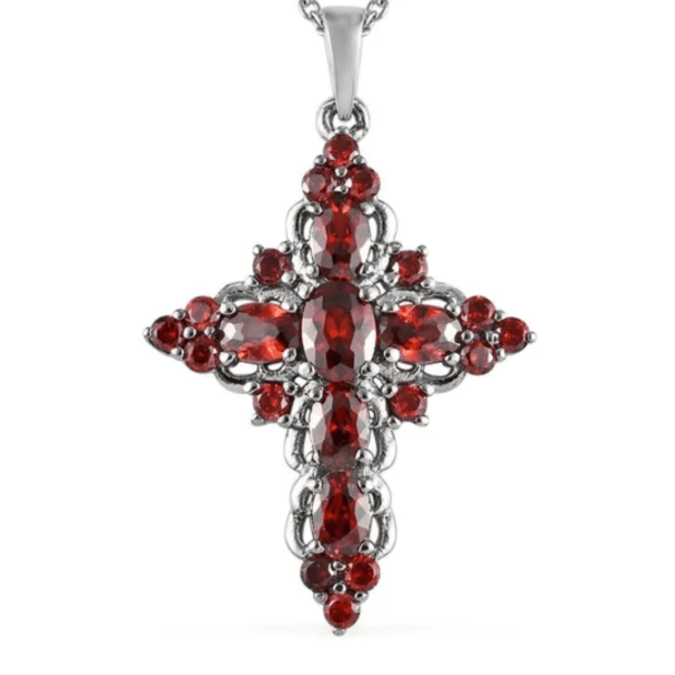 Red Rhinestone Cross, Stainless Steel