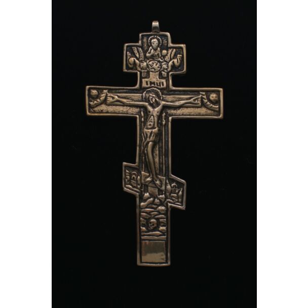 Bronze three-barred Russian pectoral Cross with chain