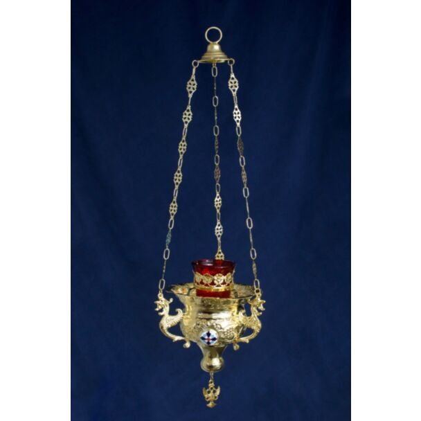 Large Hanging Vigil Lamp w/ enameled medallions