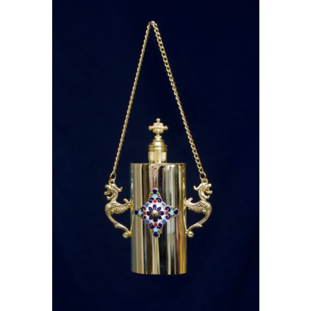 Holy Myrrh Container - Gold-plated w/enamelled medallion 