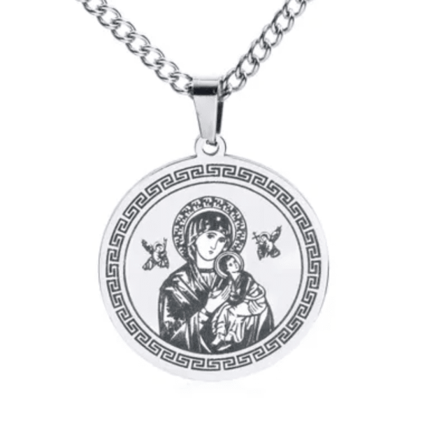 Theotokos Round Pendant - Stainless Steel