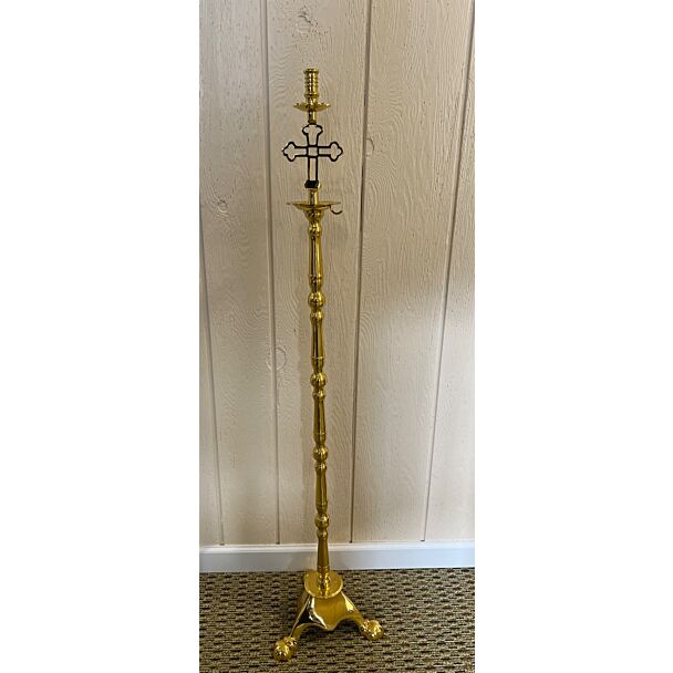 Single Candle Stand, Brass w/cross and one censer hook