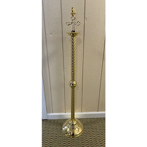 Polished brass candlestick and censer stand