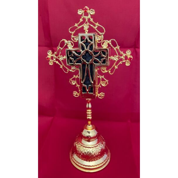 Gold-plated Blessing Cross Solid Base and Red Rhinestones