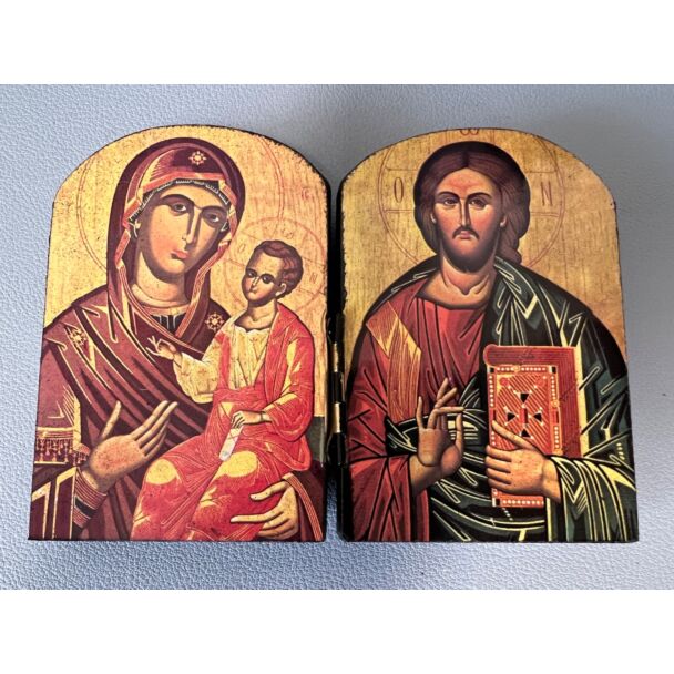 Dark Stain Diptych w/Christ & the Theotokos