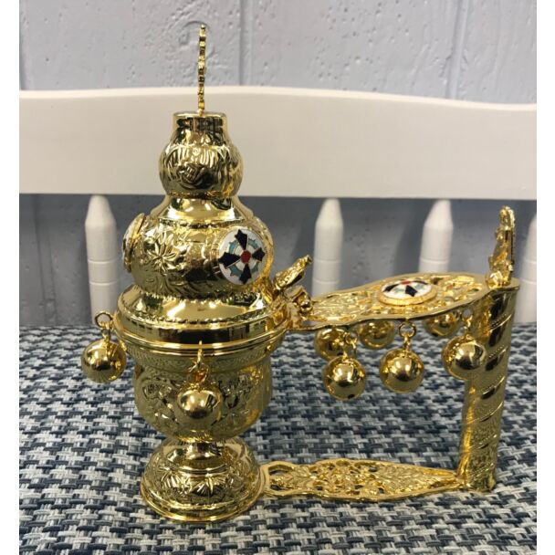 Gold-plated hand censer with enamel Cross medallions