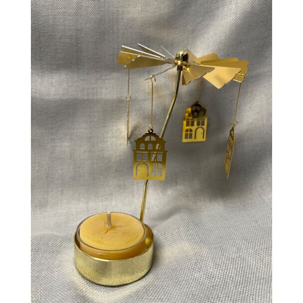 Small Gold Village Rotary Tealight w/one bees wax tea candle