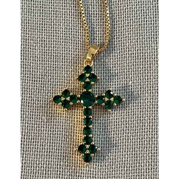 Green Rhinestone Cross