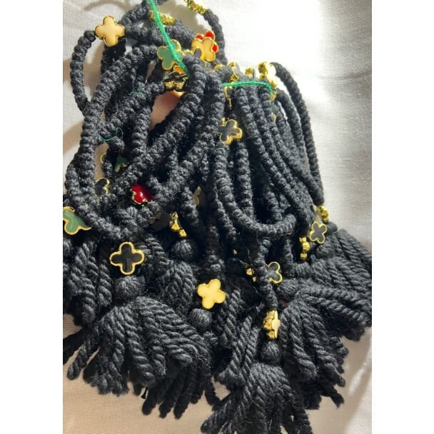 50-knot black woollen prayer rope with enamelled metal Crosses and tassel