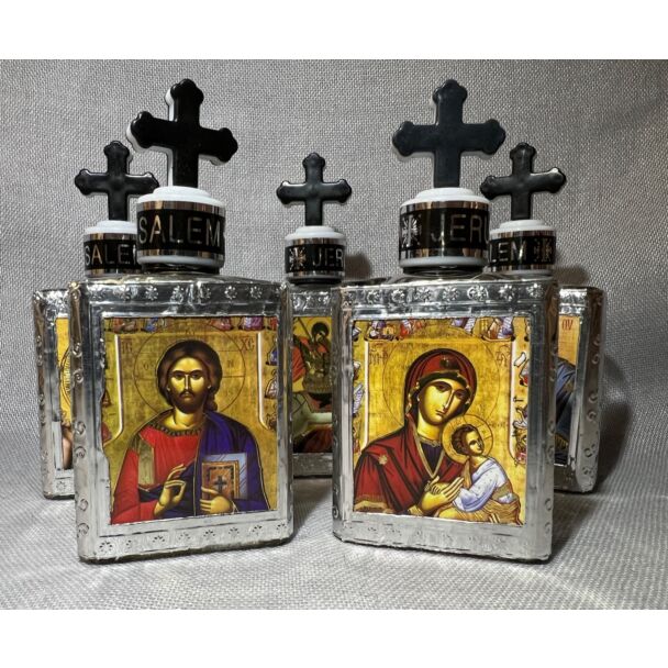 Holy Water Bottle: Approx. 1oz. w/ Varied Icons 