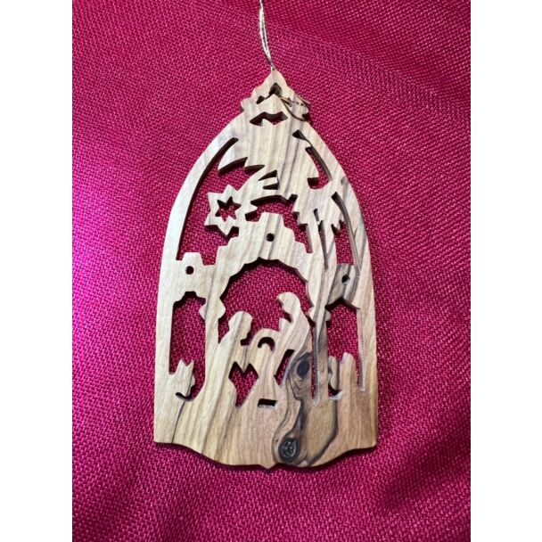 Manger Scene Hanging Ornament - Olive Wood