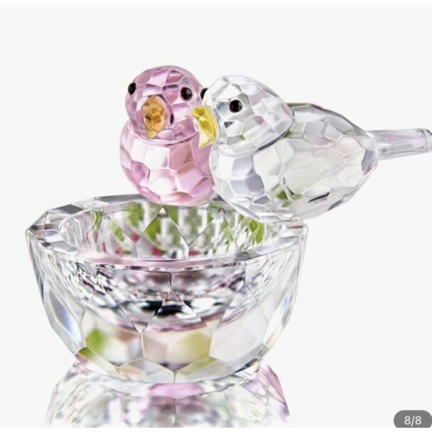 Glass Birdbath w/Birds