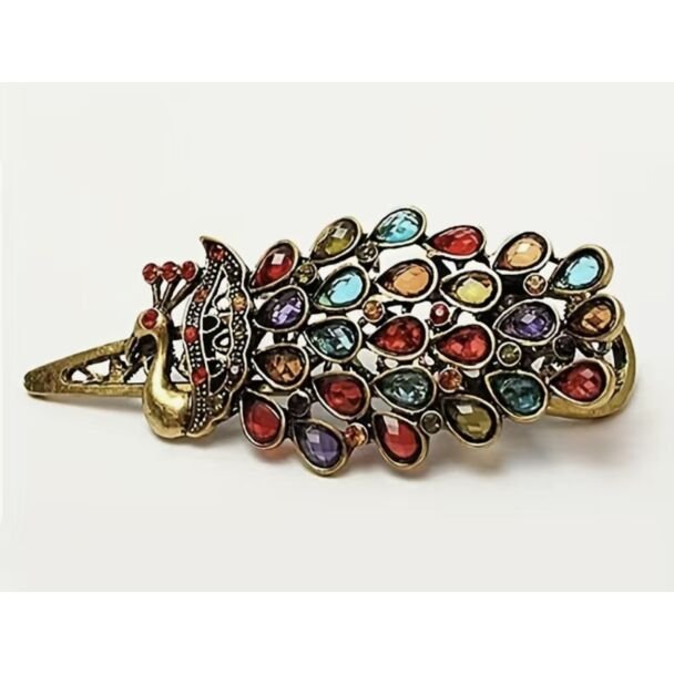 Colorful Rhinestone Peacock Hair Clip