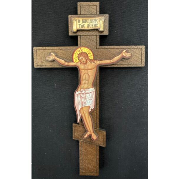 Wooden Cross with Christ - hanging style (3 5/8" x 6")