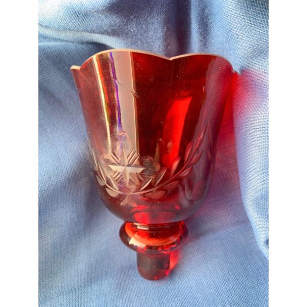 Romanian Carved Glass Cup for Candle Stand 