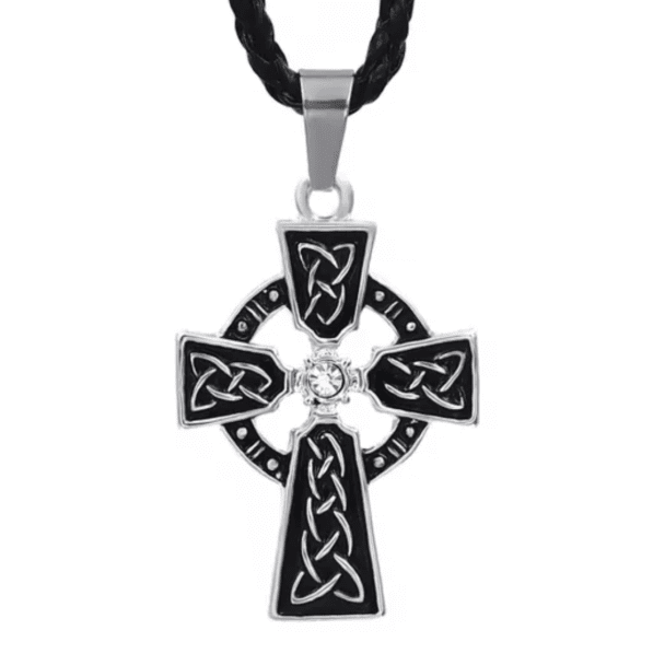 Black and Silver Celtic Cross w/Cord