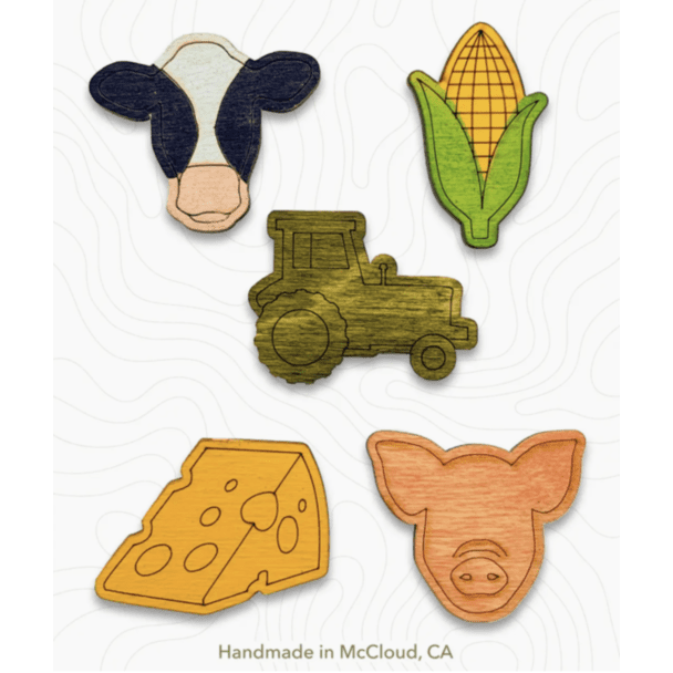 5  Pack, Wood Magnets - Farming