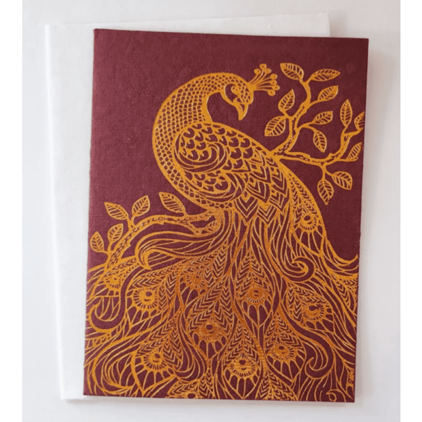 Burgundy Peacock Card w/Gold Foil