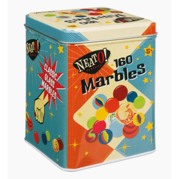 Glass Marbles in a Tin Box