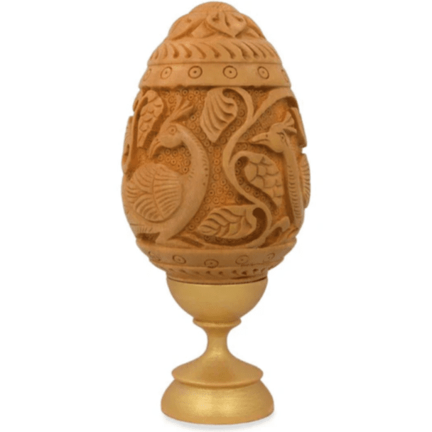 Hand Carved Peacock Egg w/stand